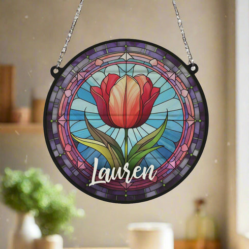 Tulip Personalised Stained Glass Effect Suncatcher